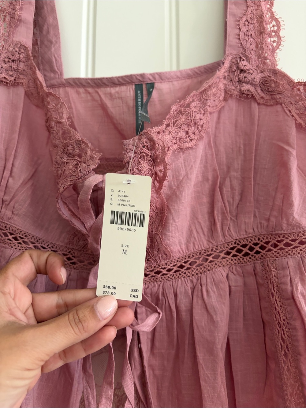 Anthropologie Dusty Rose Lace-Trim Tank Top - Picture 3 of 7